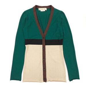 MARNI Virgin Wool Cardigan Sweater Green Colorblock Lagenlook French Girl Twee